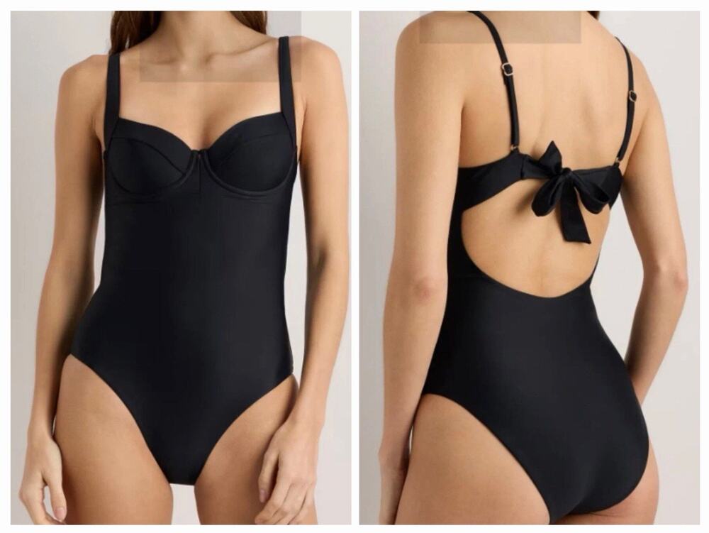 NWT Quince Italian Underwire One-Piece Swimsuit •XL• Black Bow Tie Back SOLD OUT